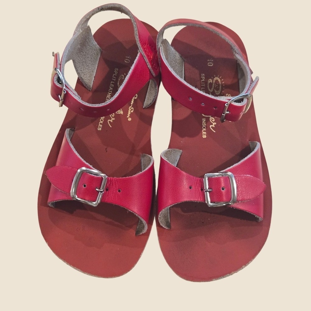 Salt Water Sandals Hoy Sun-San Surfer Red Leather Buckle Sandals Kids Size 10